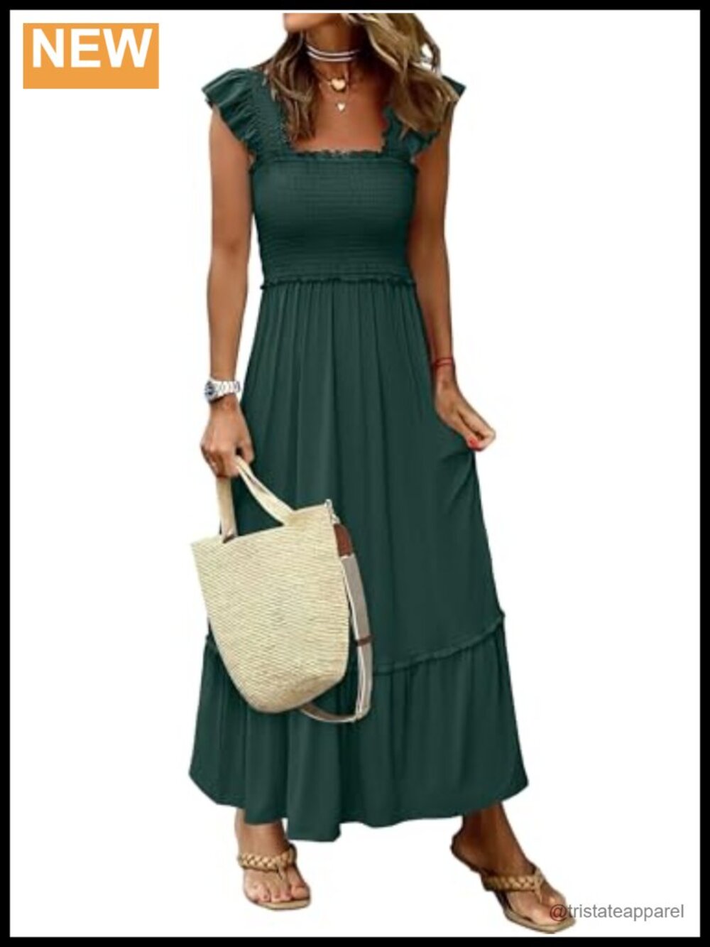 Women's Smocked Maxi Dress Sleeveless Flowy Boho Sundress Summer